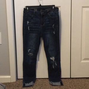 TRUE CRAFT Mid Rise Dark Wash Jeans with Rips